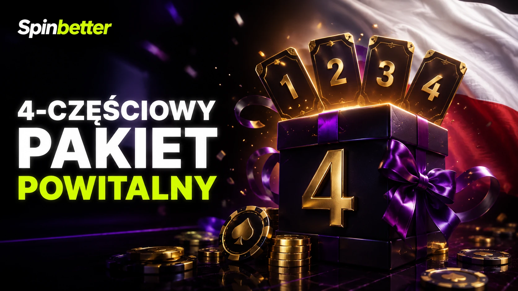 Cztery progi pakietu powitalnego SpinBetter z procentami i spinami