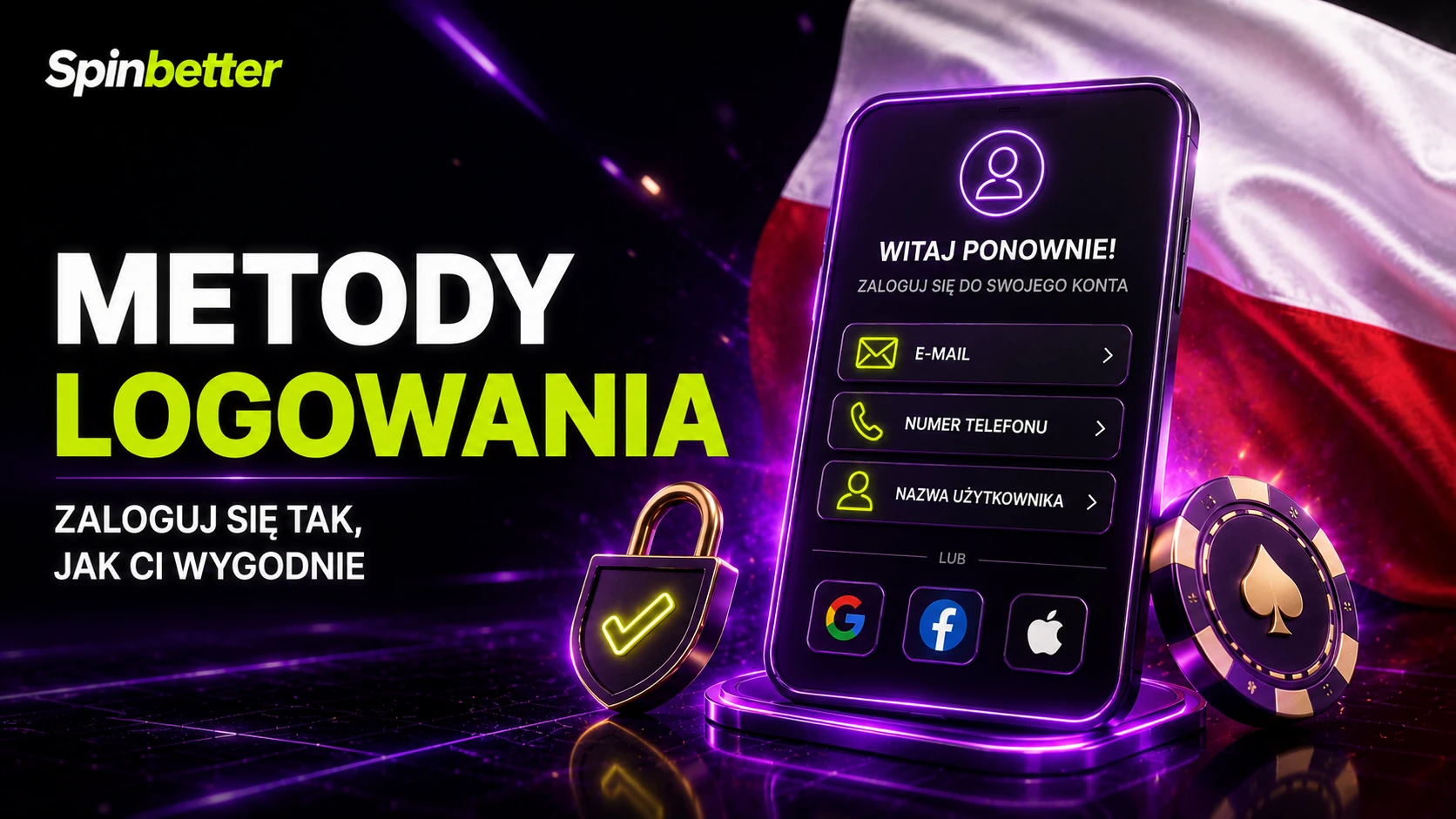 Ekran logowania SpinBetter z polami identyfikatora i hasła