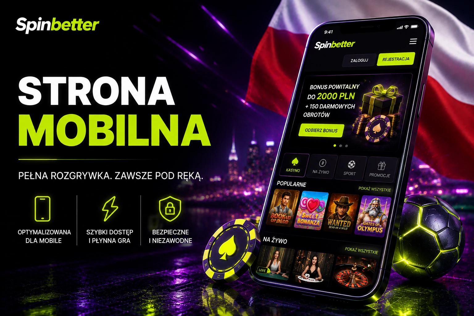 Kasyno SpinBetter otwarte w przeglądarce na telefonie