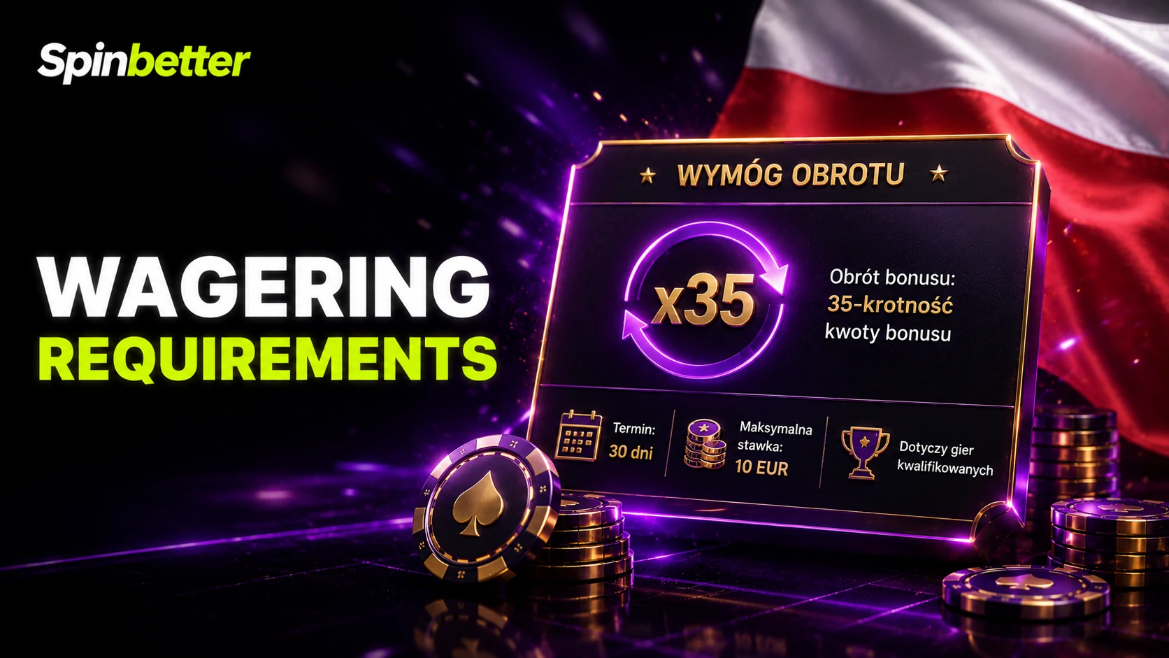Warunek obrotu x35 pokazany na przykładzie premii SpinBetter